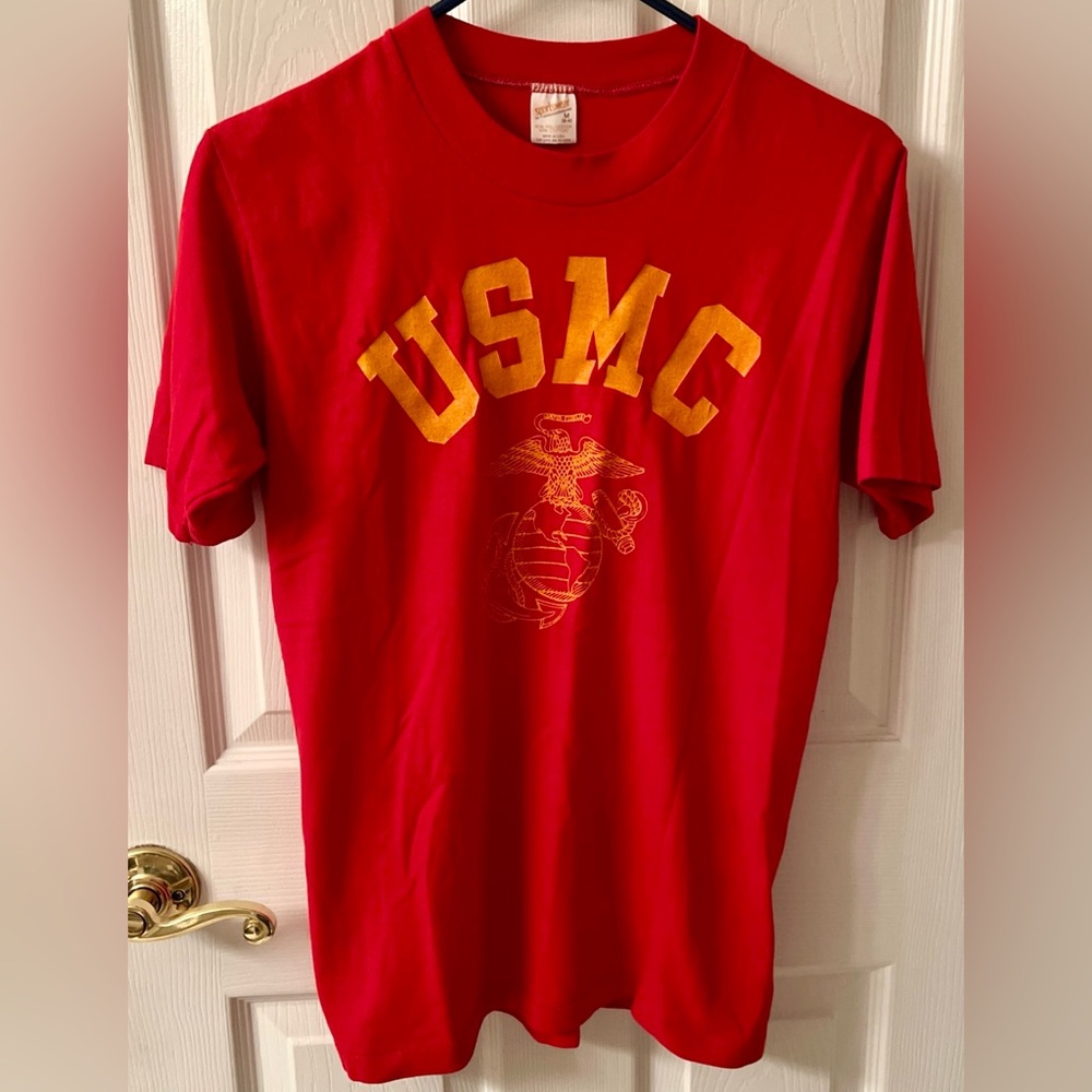 Vtg 80's USMC Marine Corps T-shirt RED Short Sleeves Sz M Military USA